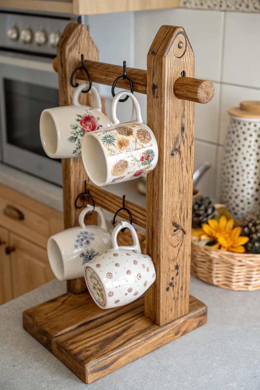 Create a personal mug display with a DIY holder.