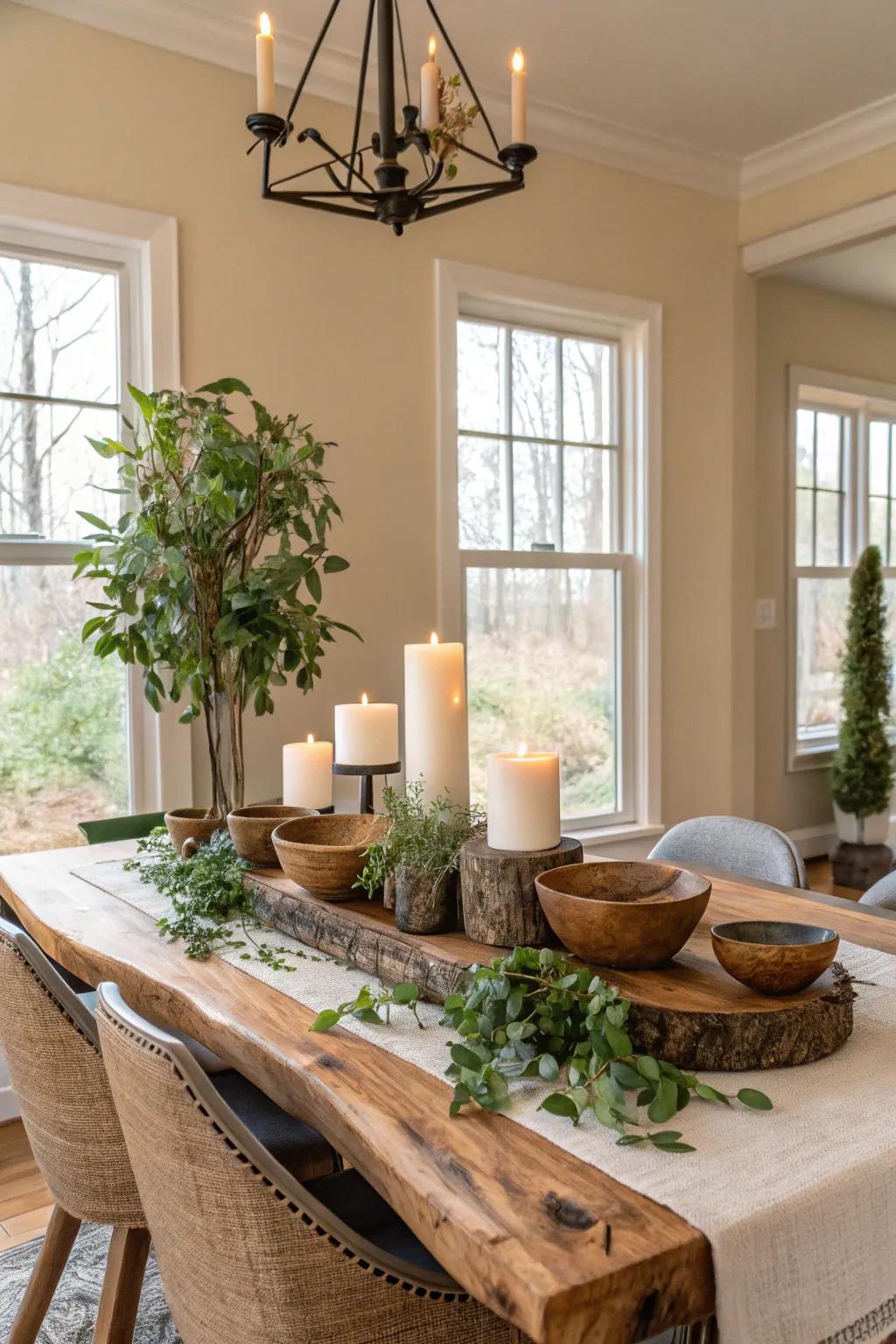 Rough-cut wood introduces the untamed charm of nature indoors.