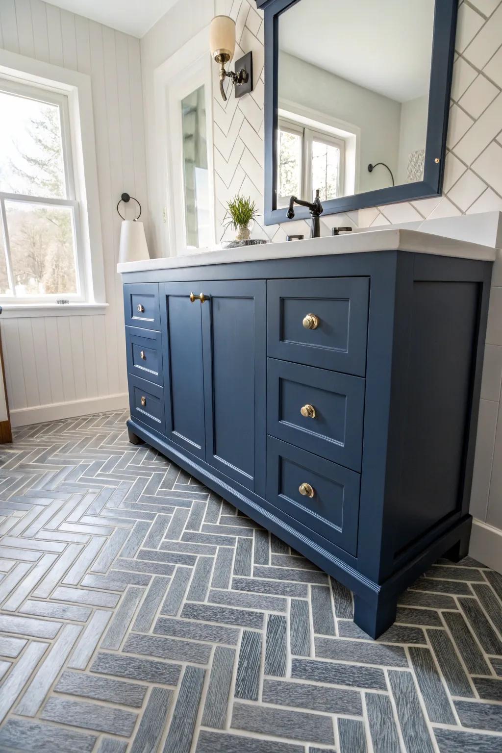 Chevron tiles add visual intrigue.