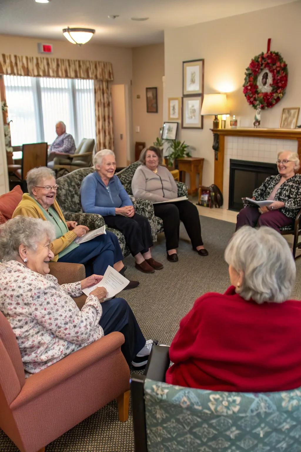 Residents exchanging treasured love stories within a snug circle.