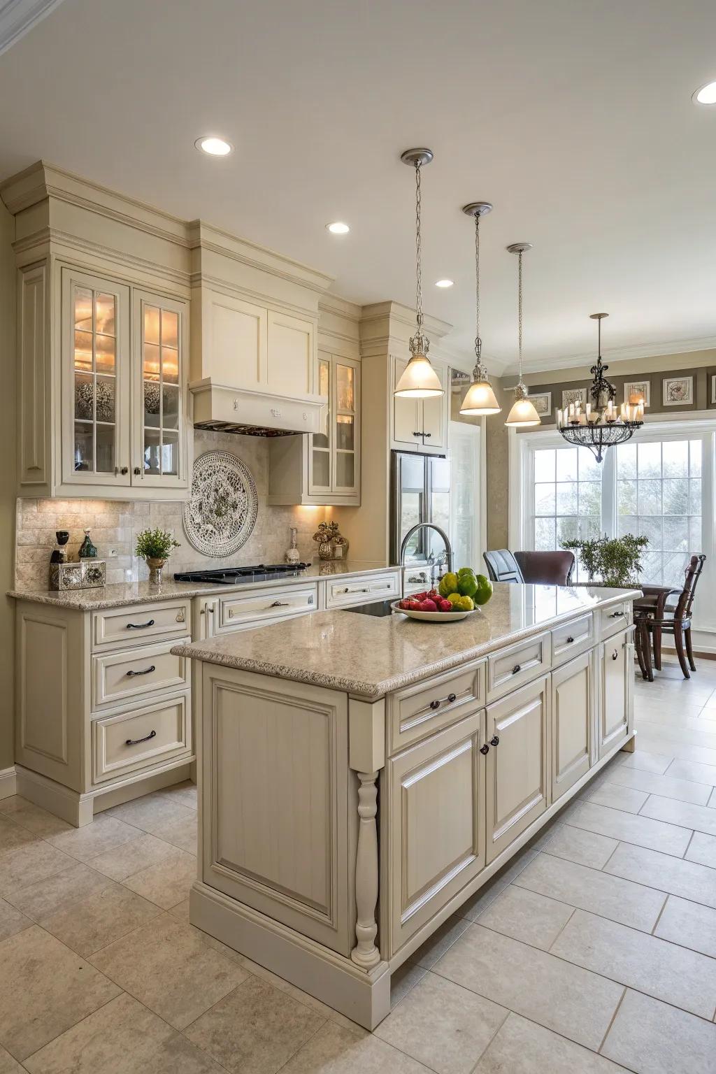 Practical layouts optimize the kitchen’s functionality.