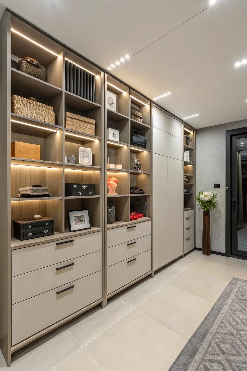 Clever storage keeps the room neat and organized.