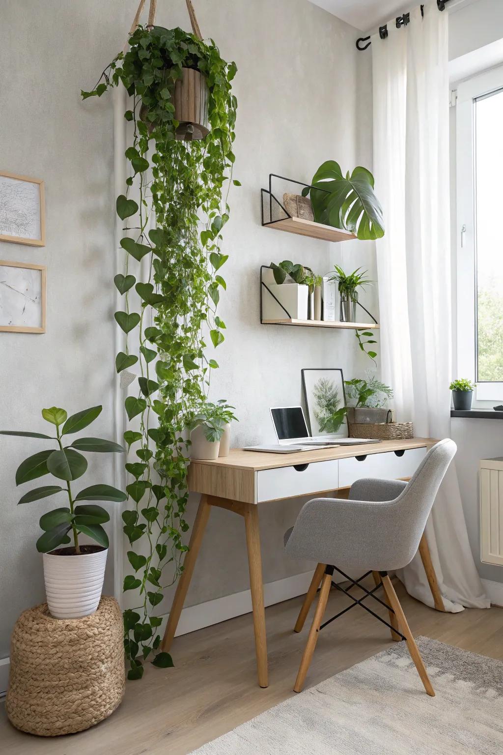 With a wall-mounted upright vegetation, you can improve the aesthetics of your office by offering lush greenery without taking up floor space.