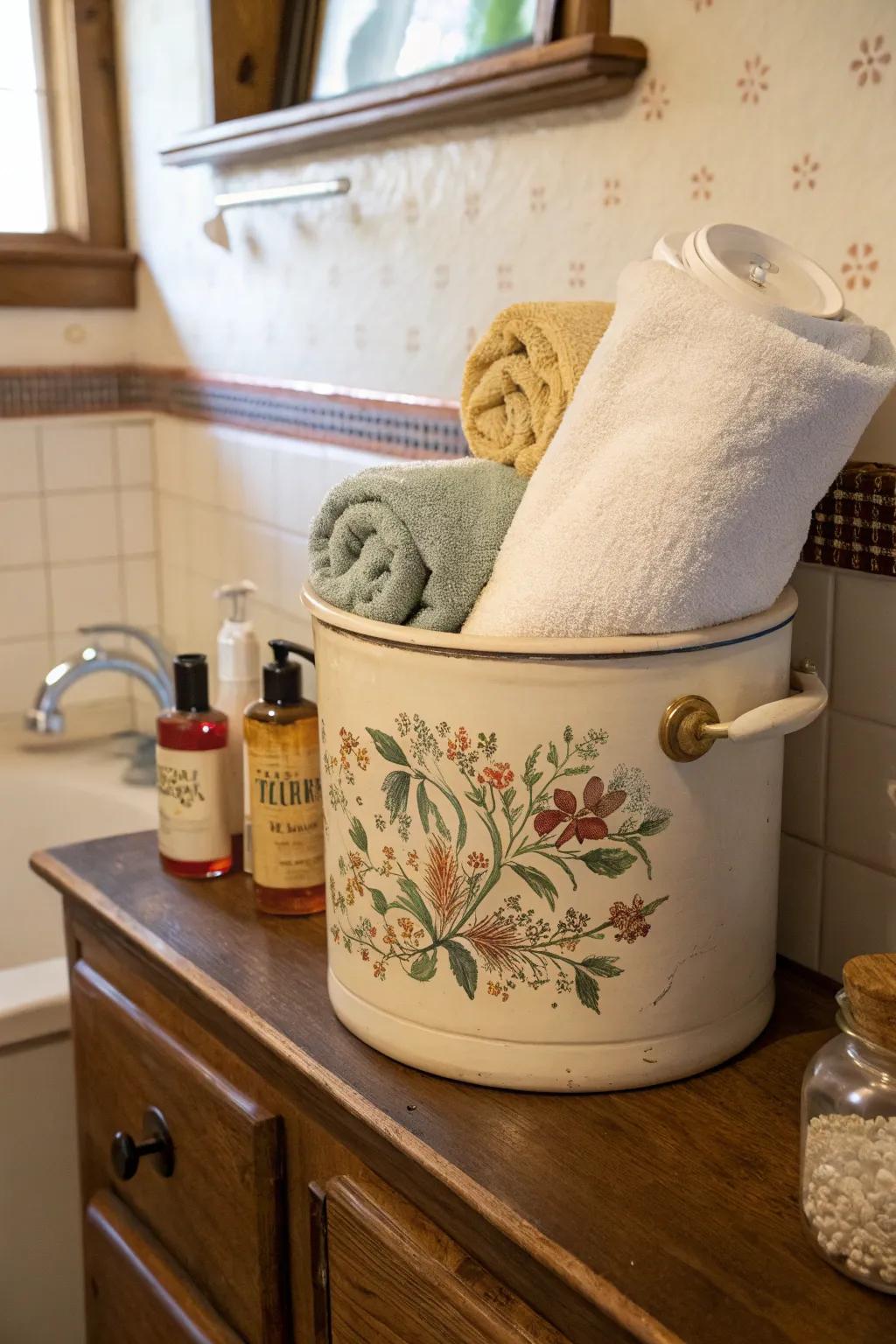 Incorporate vintage charm into your lavatory through jug stowage resolutions.
