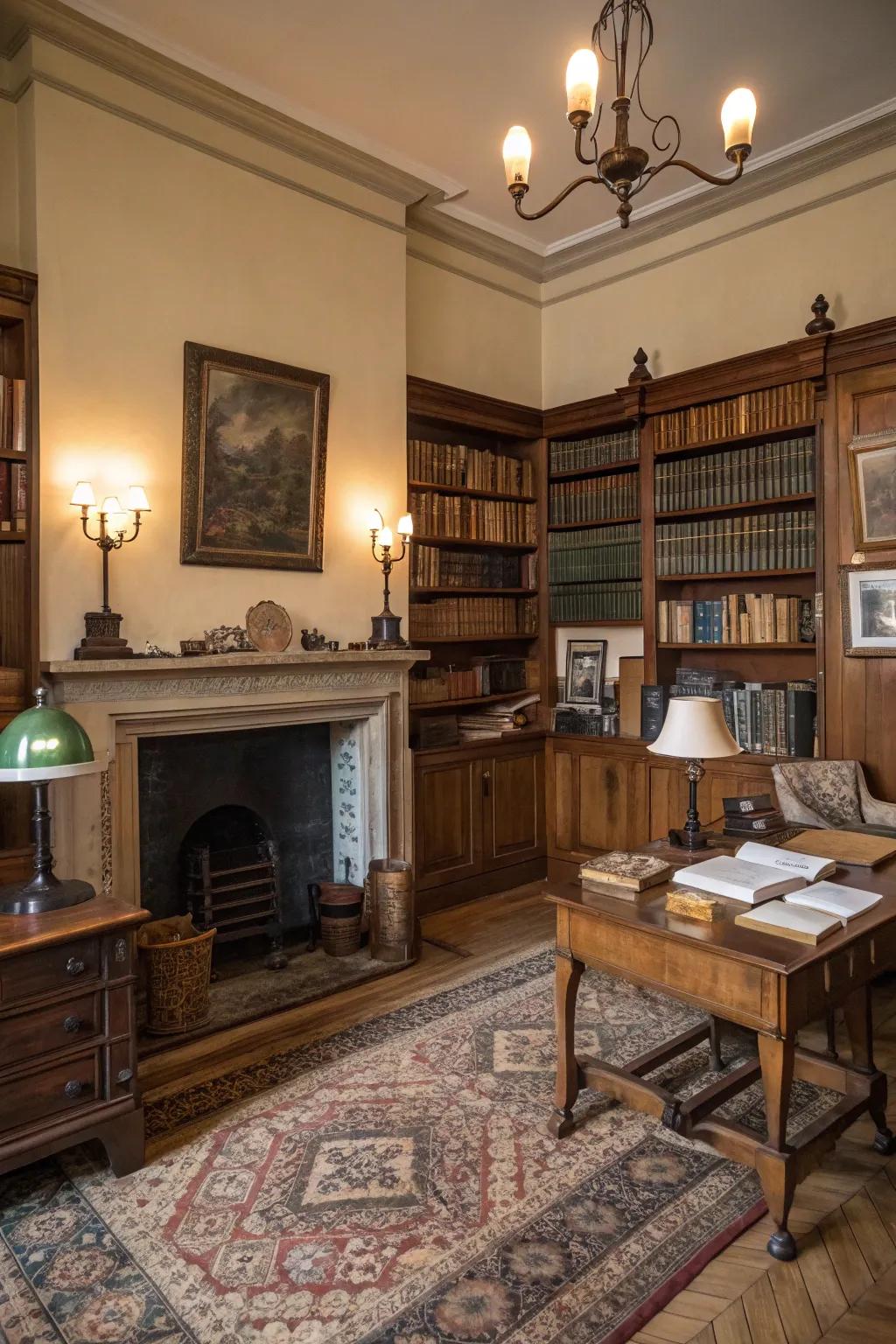 Relax using a fireplace within your study