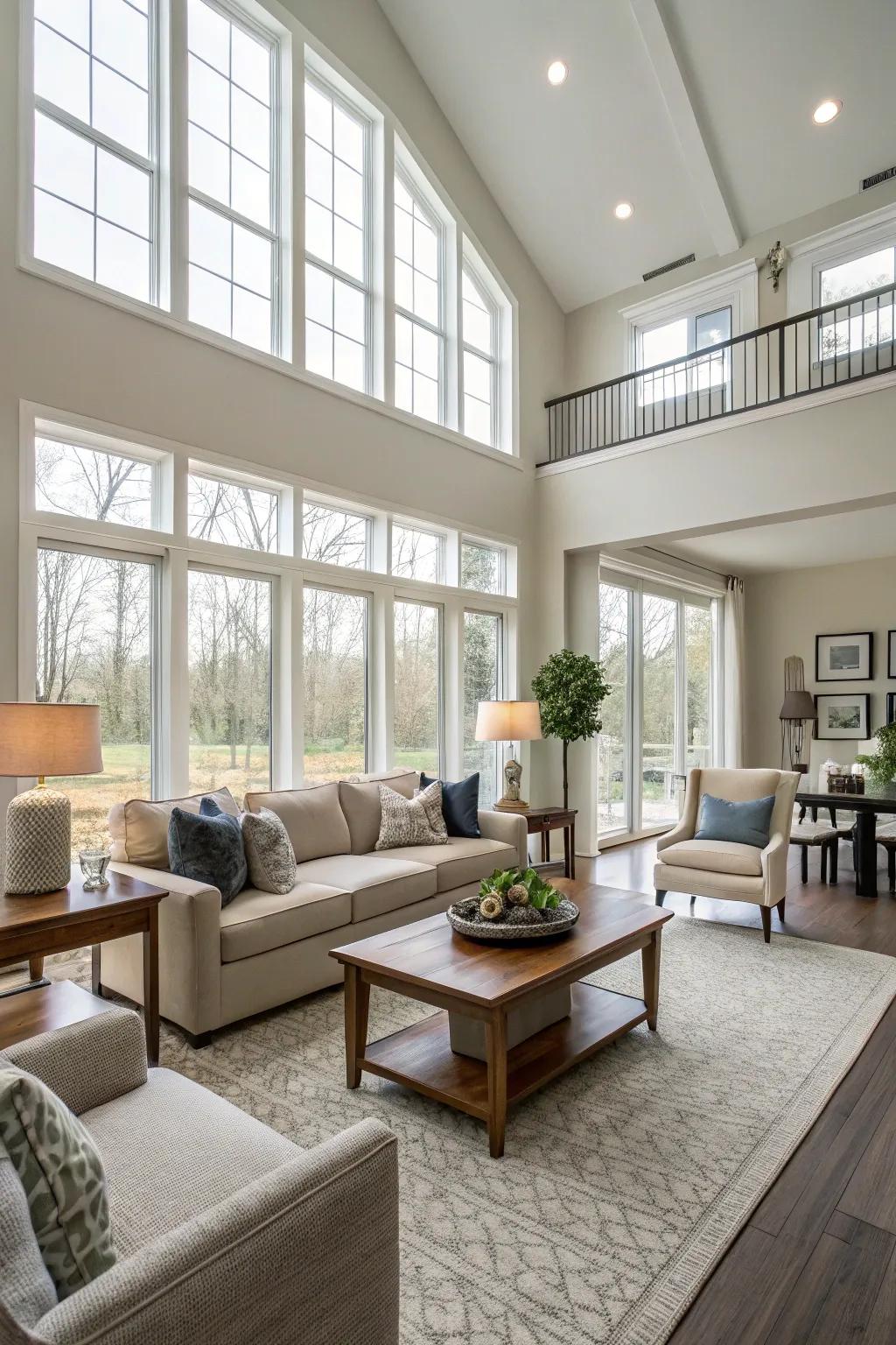 Furniture positioning enhances the natural progression of the room.