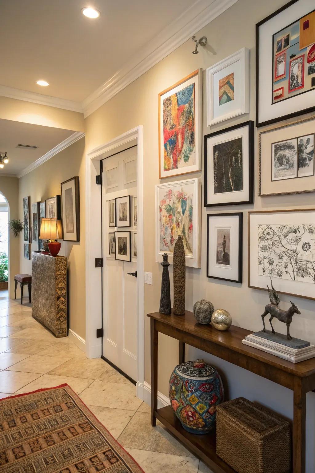 Artwork within an entryway gives a peek of the home’s essence.