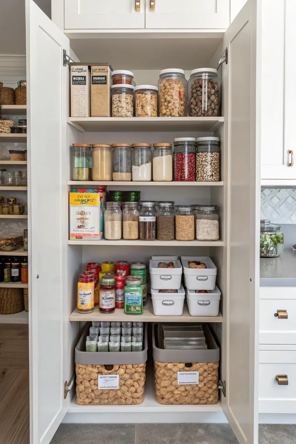 Adjustable shelves offer customizable storage solutions.