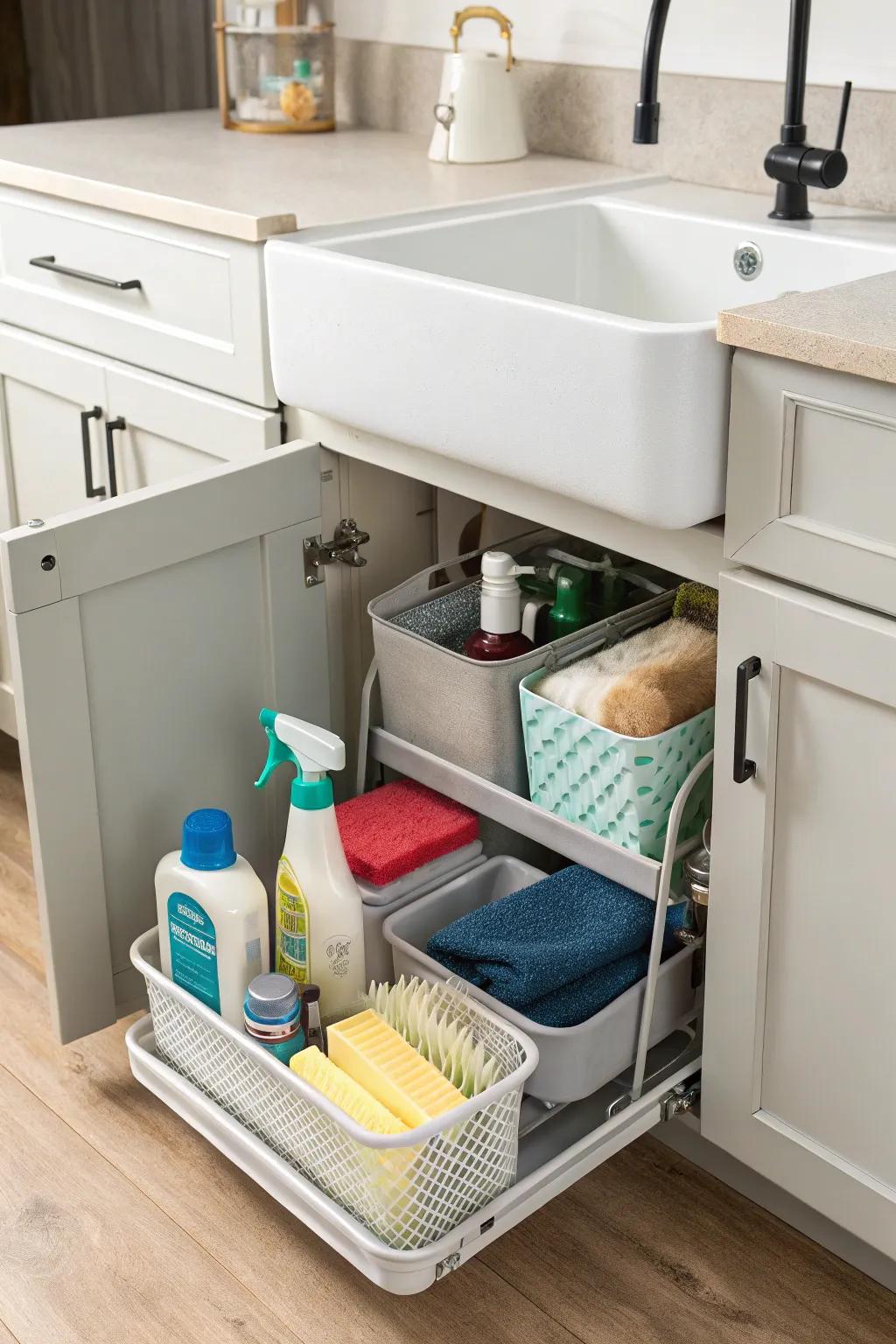 Pull-out caddies offer convenience and organization.