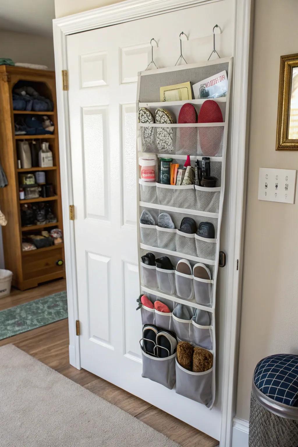 Make the most of your space with organizers that hang over the door.