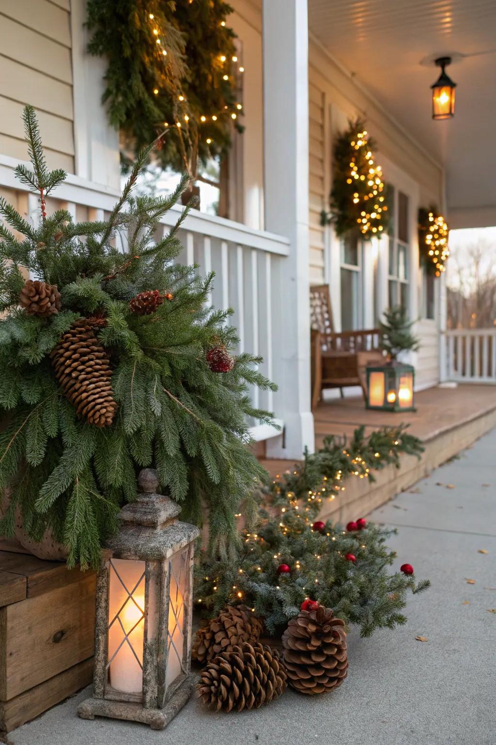 Organic touches introduce a rustic appeal to holiday styling.