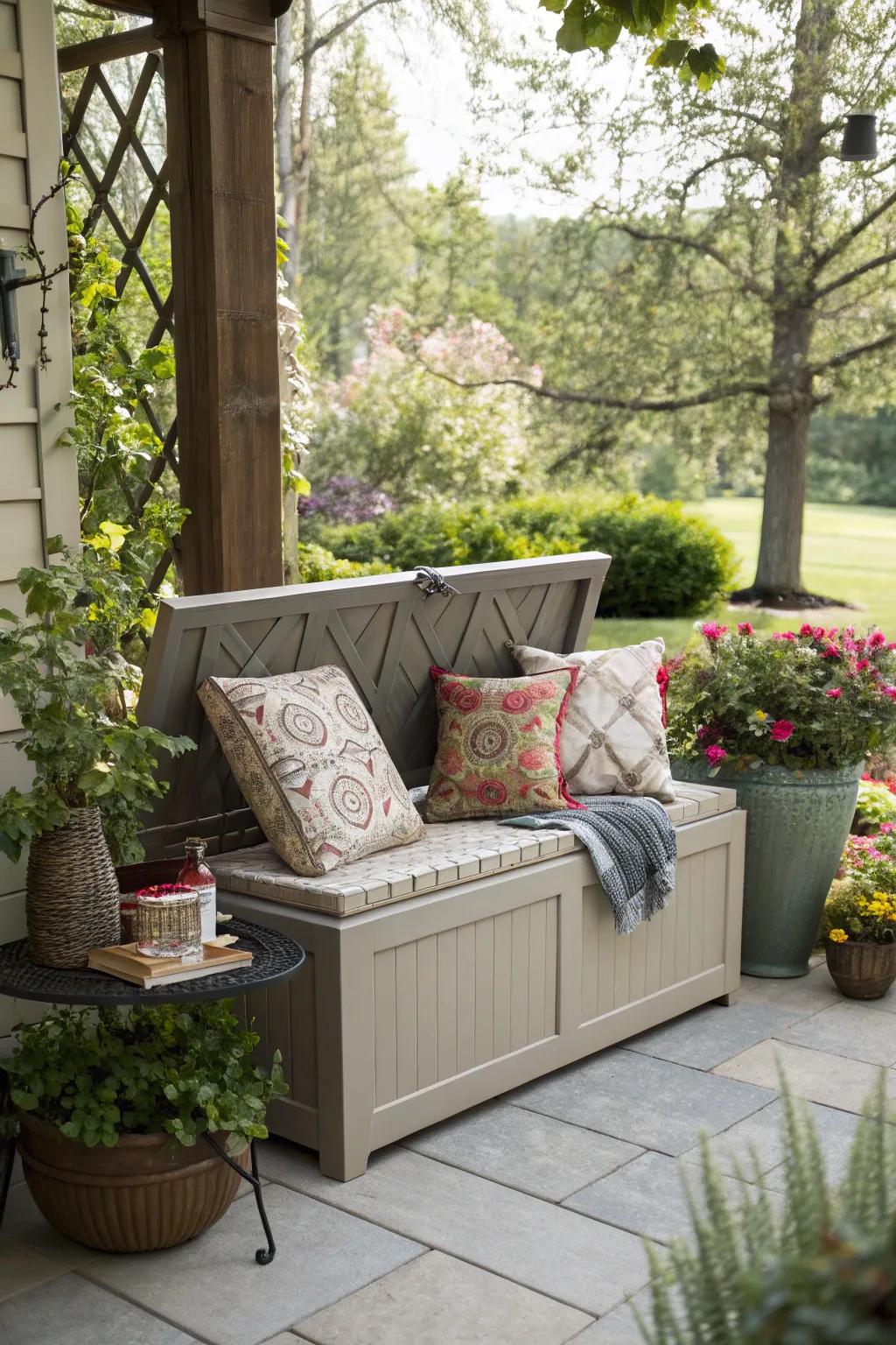 Storage benches provide seating and space-saving storage options.