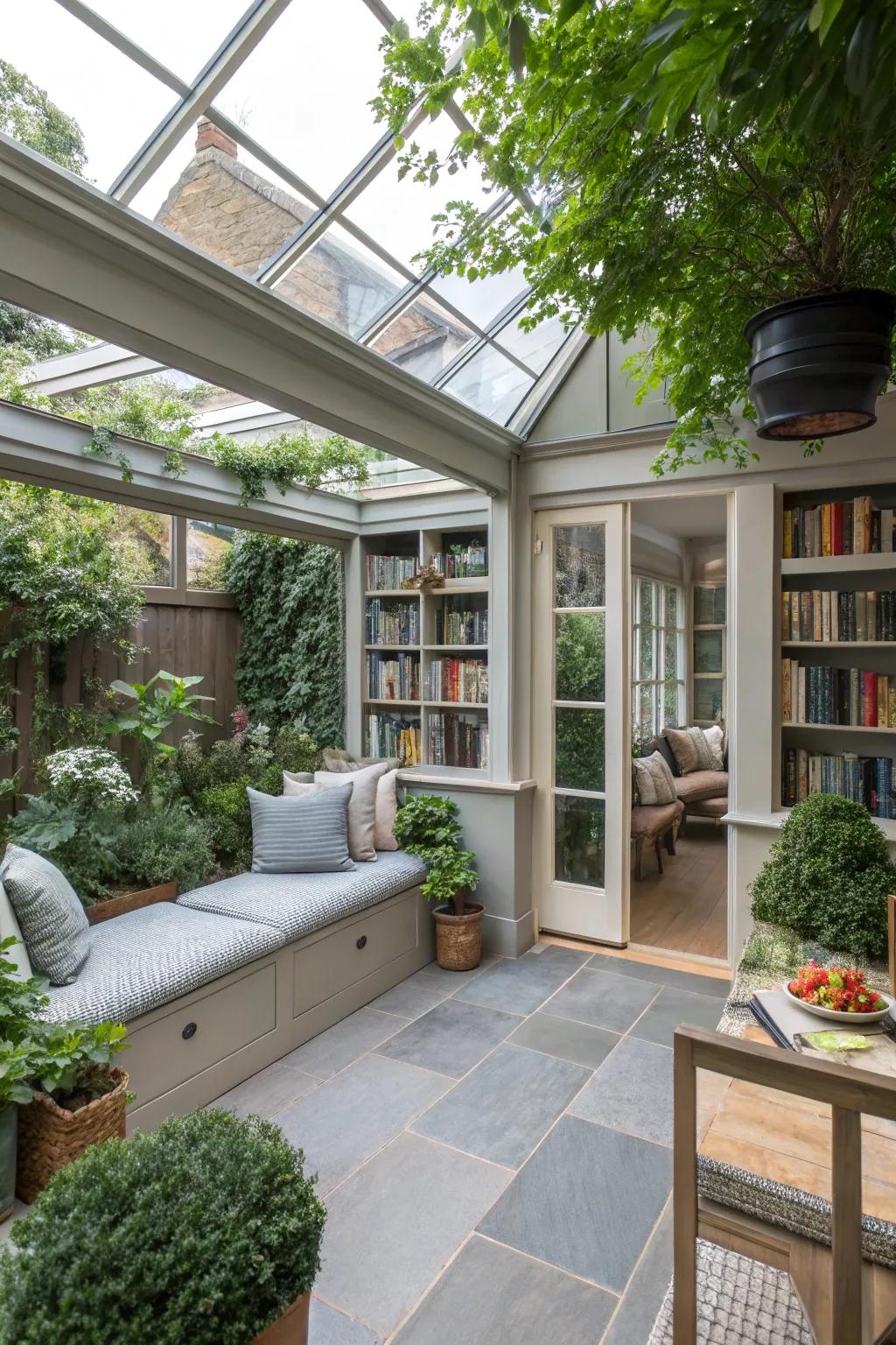 A garden room intermixing wide-open perspectives with protected areas.