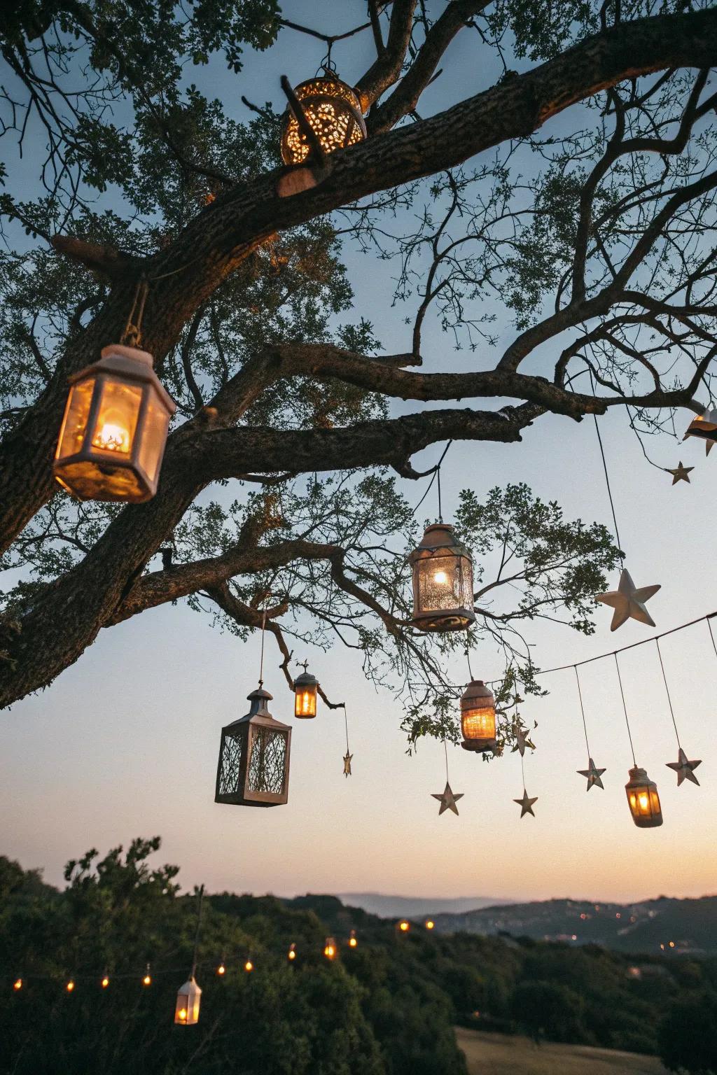 Welcome rustic charm with suspended lamps.