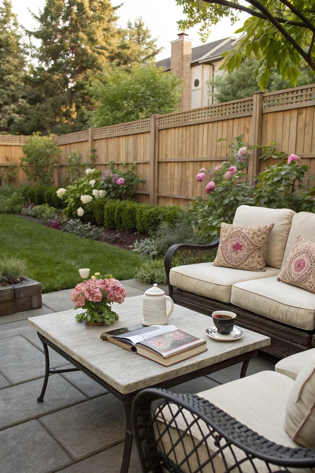 Unwind stylishly with cozy and durable outdoor seating.