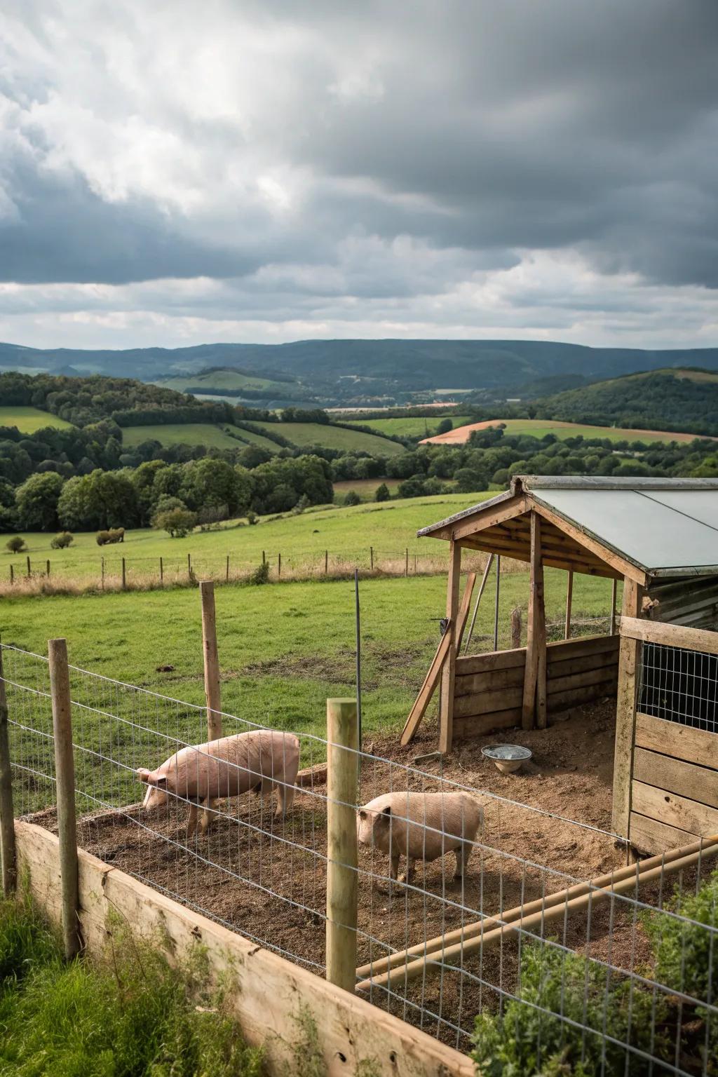 An updated enclosure blueprint with metallic strand fencing for sightlines and airflow.