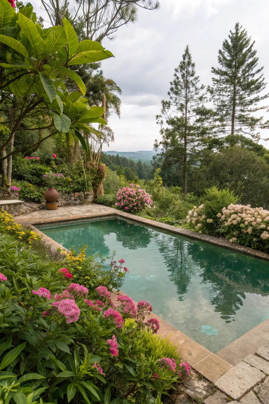 Thriving plants enhance the natural beauty of your poolside.