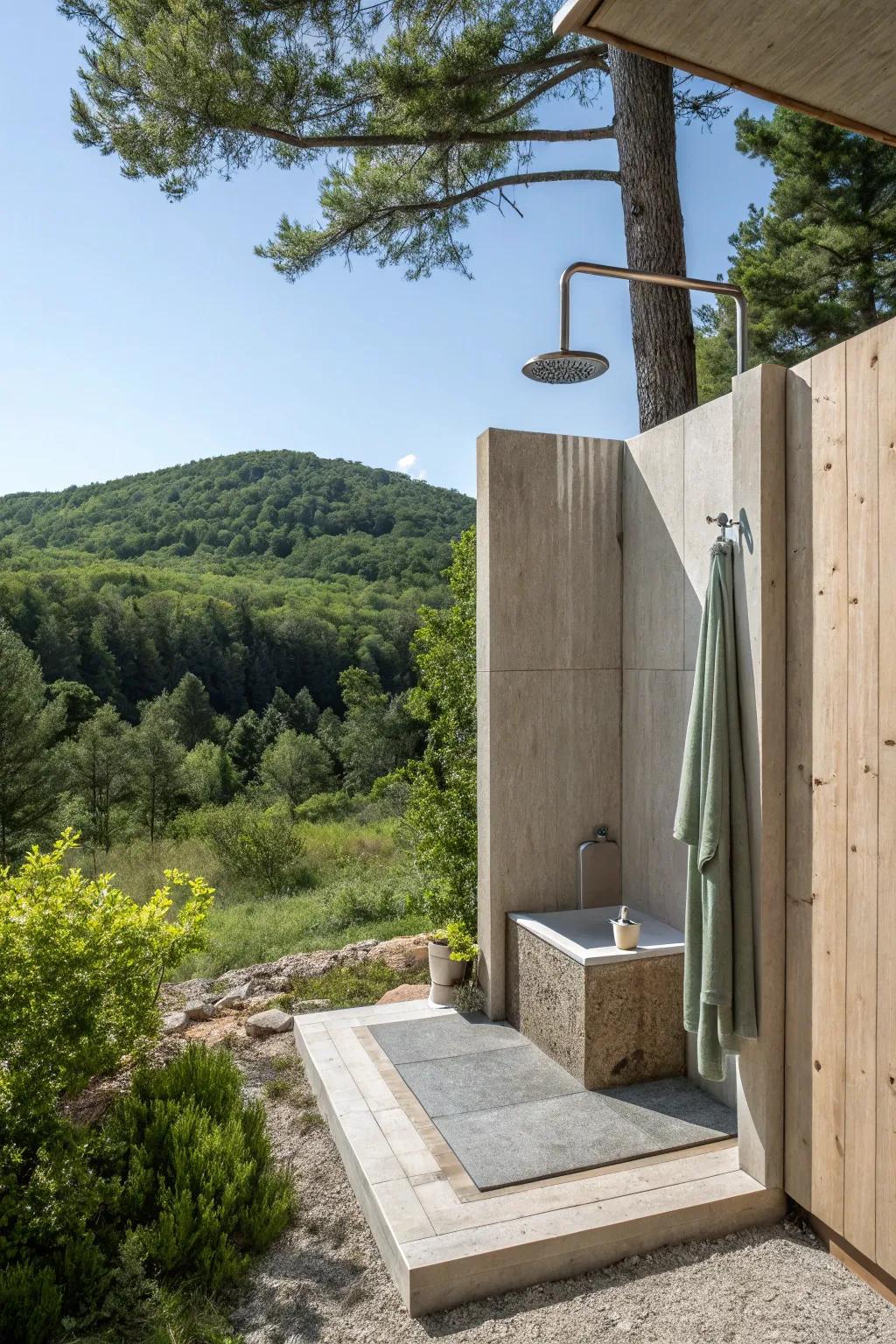 Simple design for a sleek and basic open-air shower.
