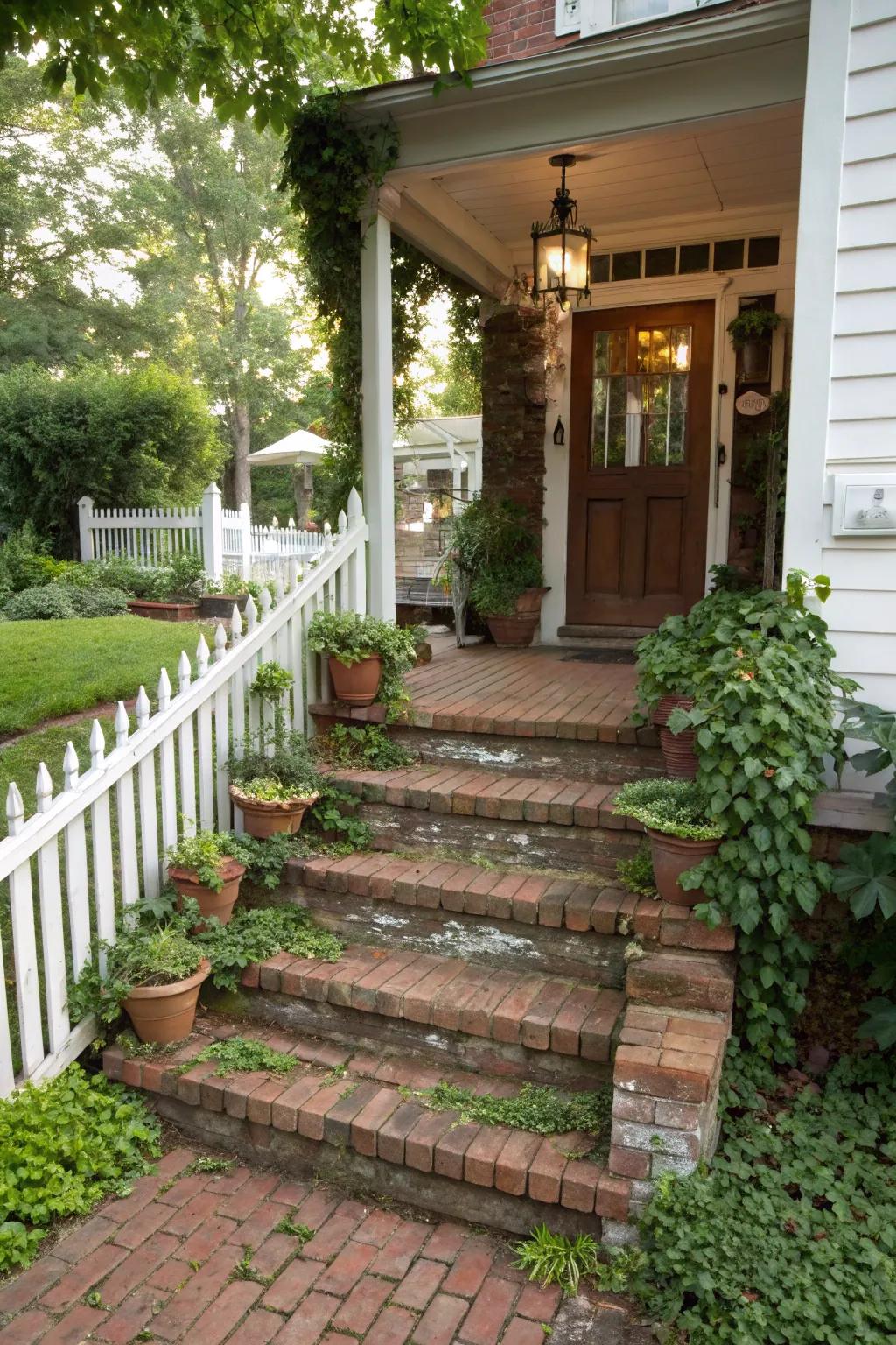 Charming brick steps enhancing the rustic appeal of any home.