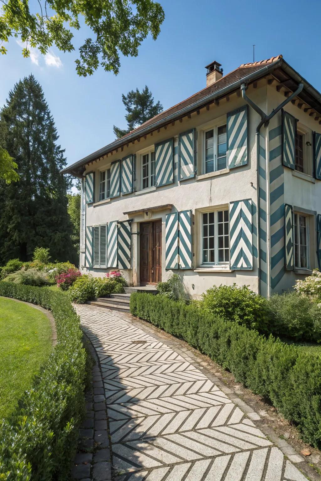 House featuring distinctive Z-pattern blinds.