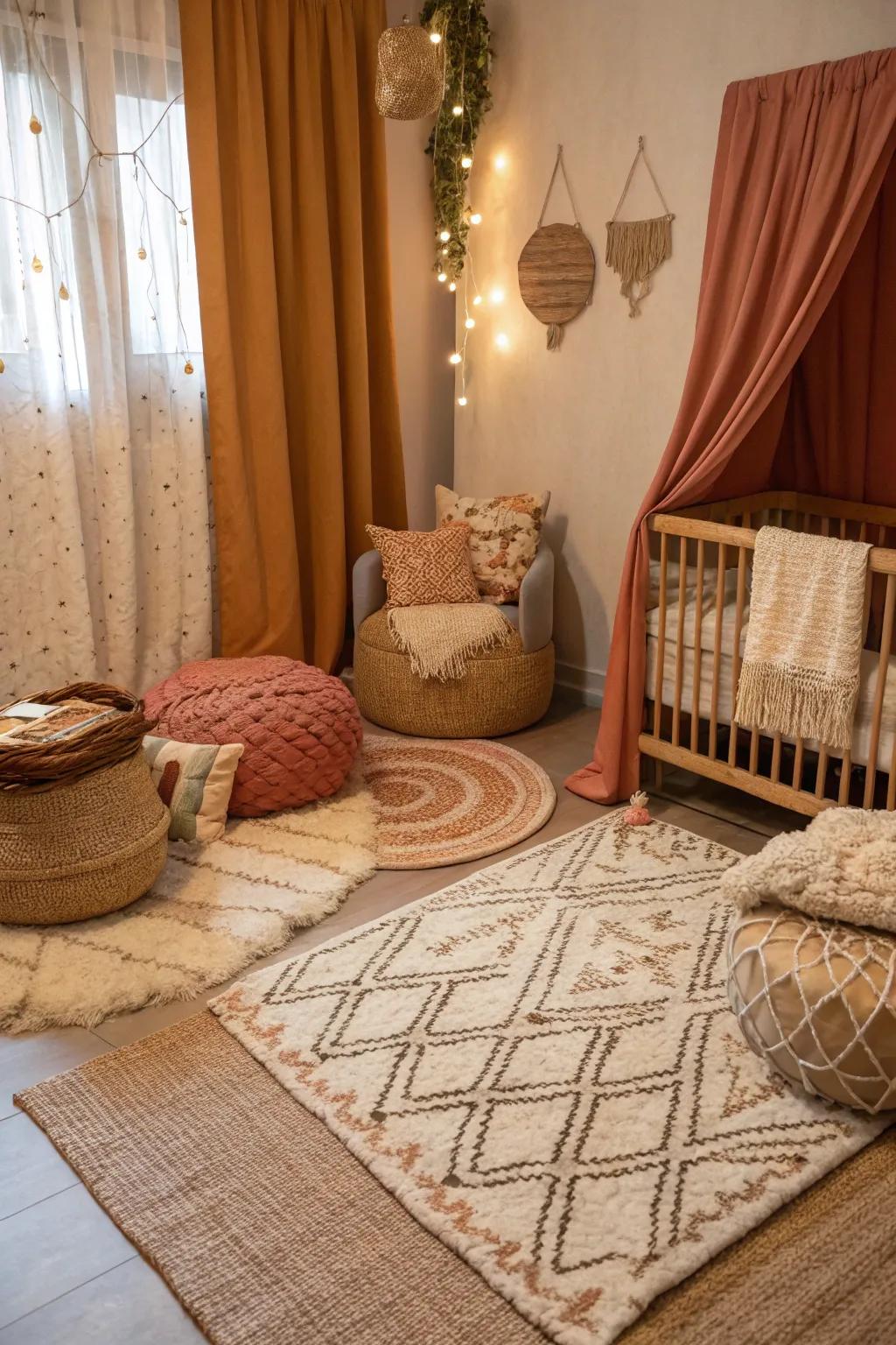 Comfortable textures add coziness and relaxation to any nursery space.