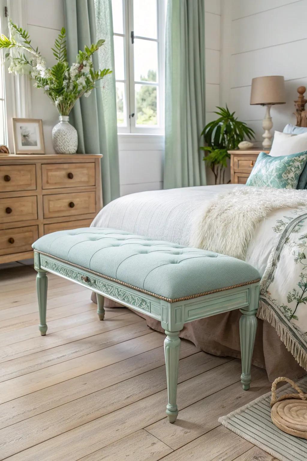 Incorporate style and purpose using a painted bed end stool.