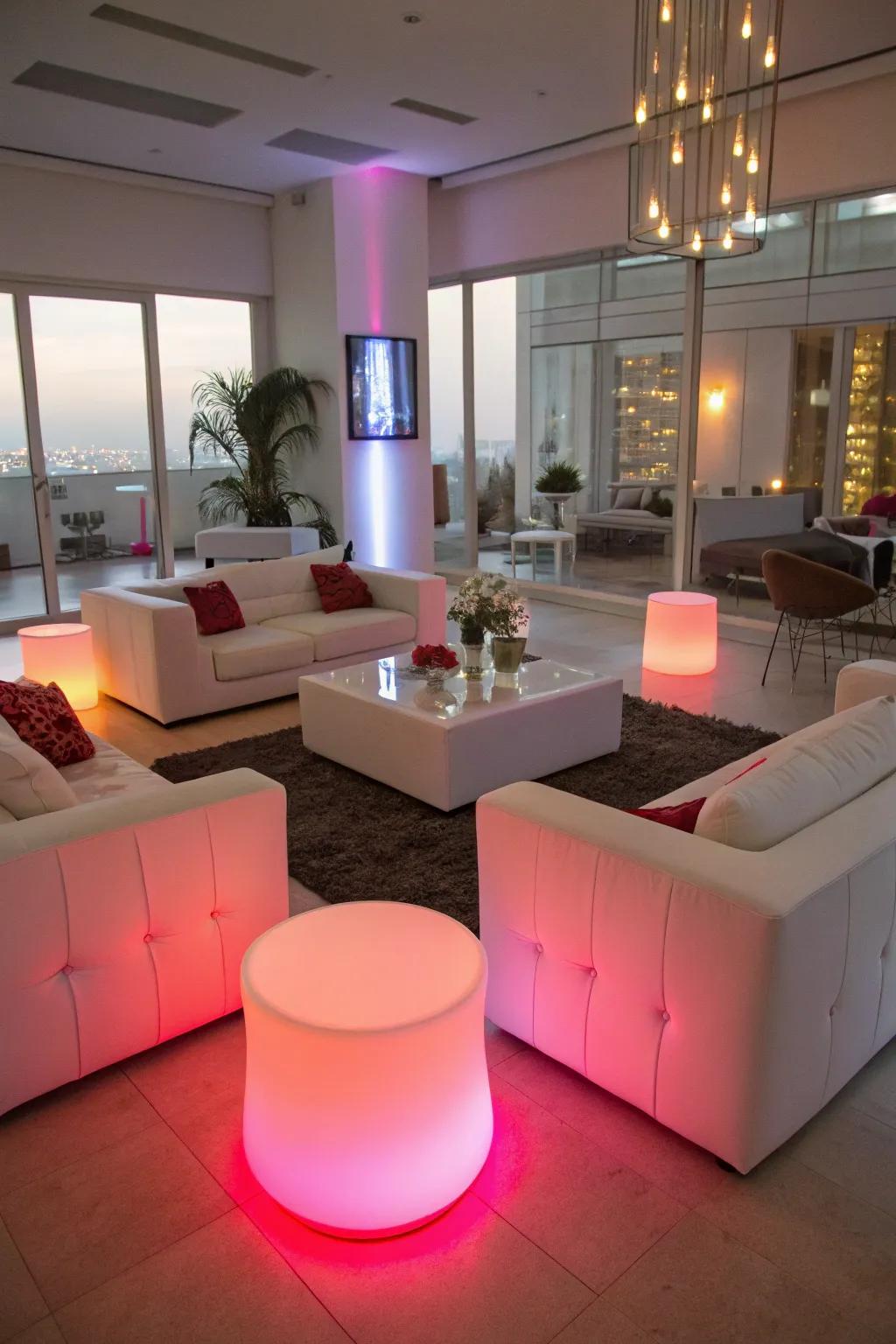 Append a modern spin with glowing furniture.