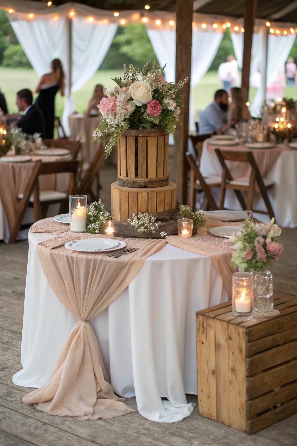 A party table seamlessly blending rustic allure with elegant details