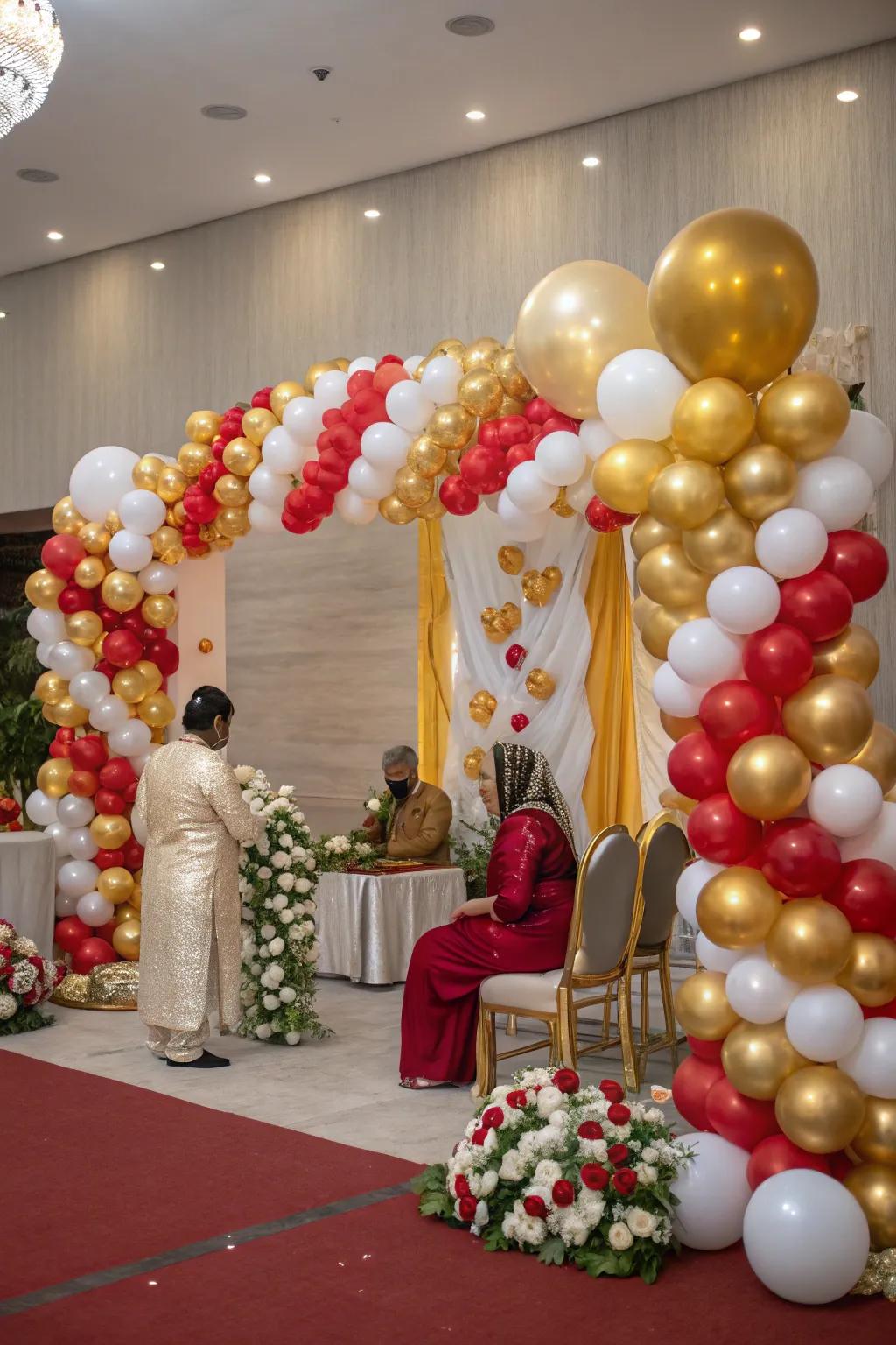 Fun-loving air-filled sphere decorations in a rice-feeding ceremony.