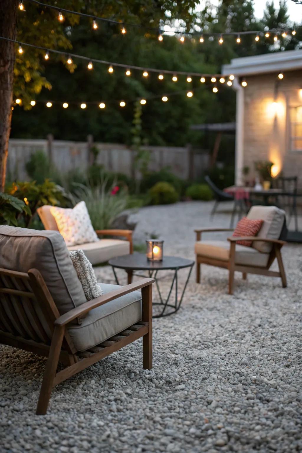 Opt for gravel for a relaxed and effortless patio.