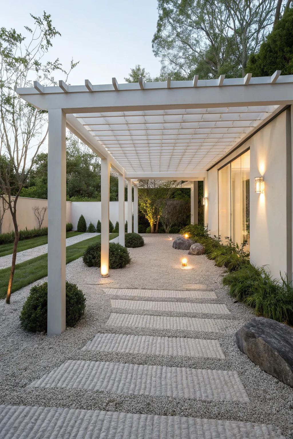 A Peace garden pergola creates a peaceful mood on your patio.