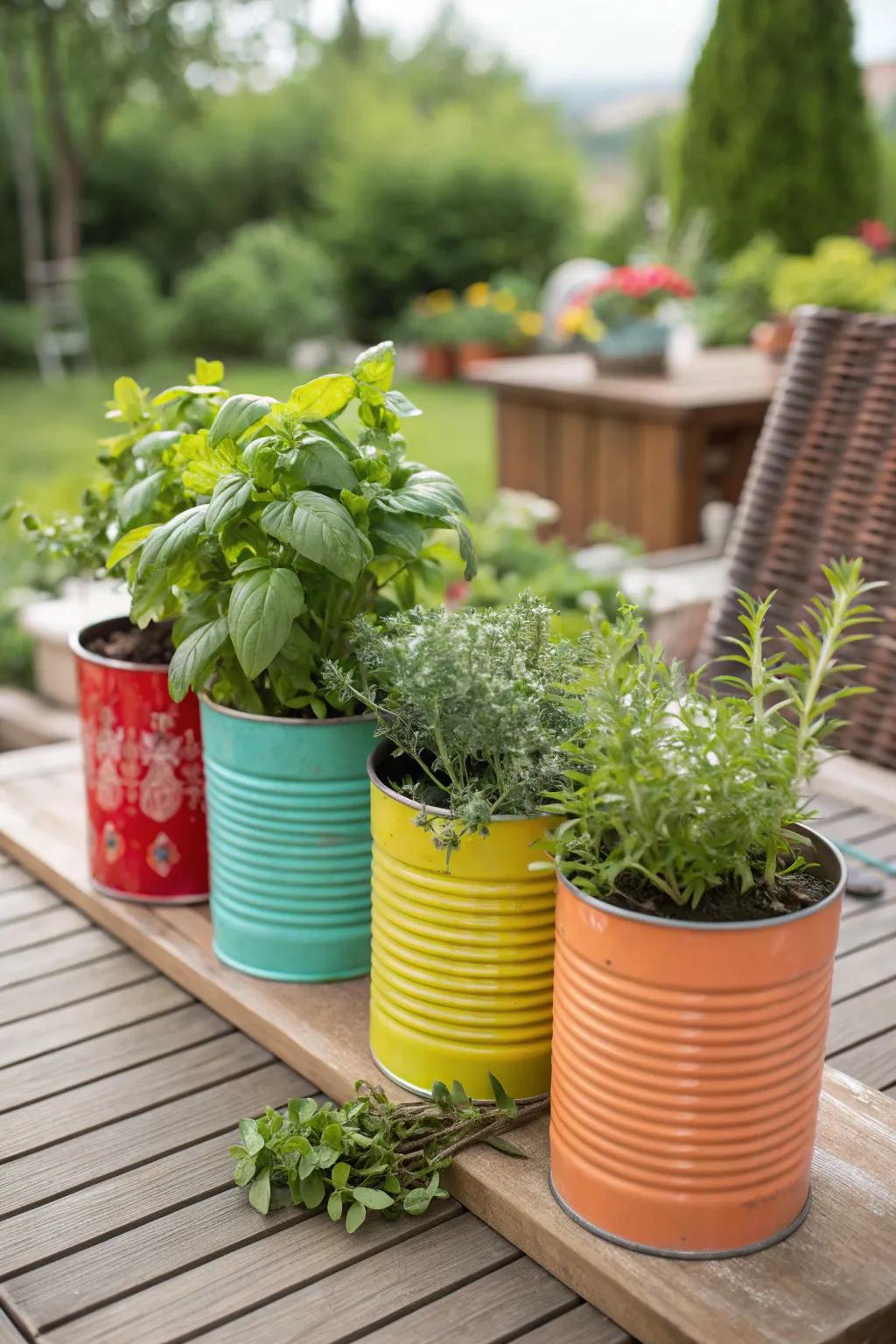 Transformed metallic cylinder herb displays.