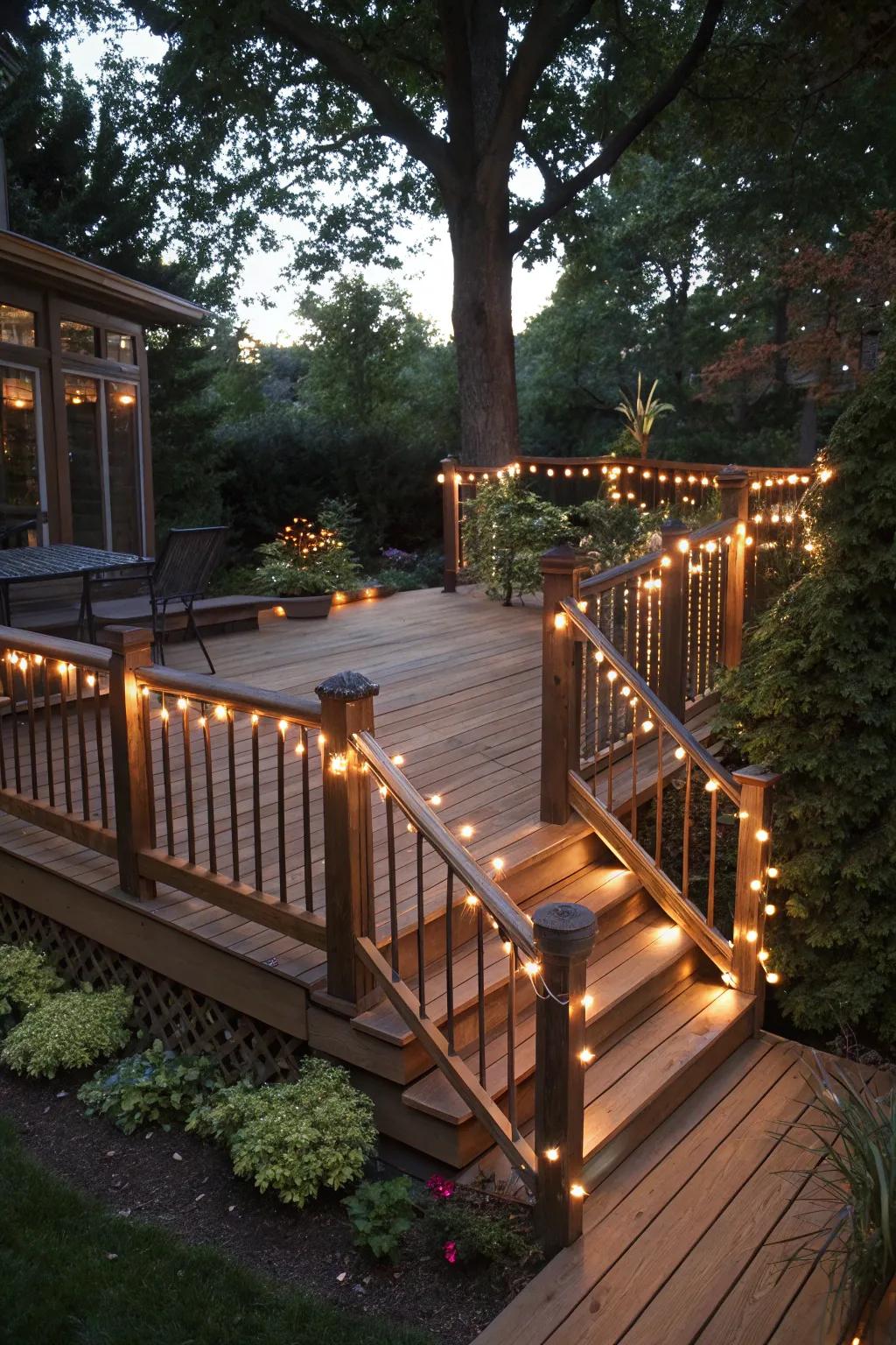 Highlight deck railings with luminous lights.