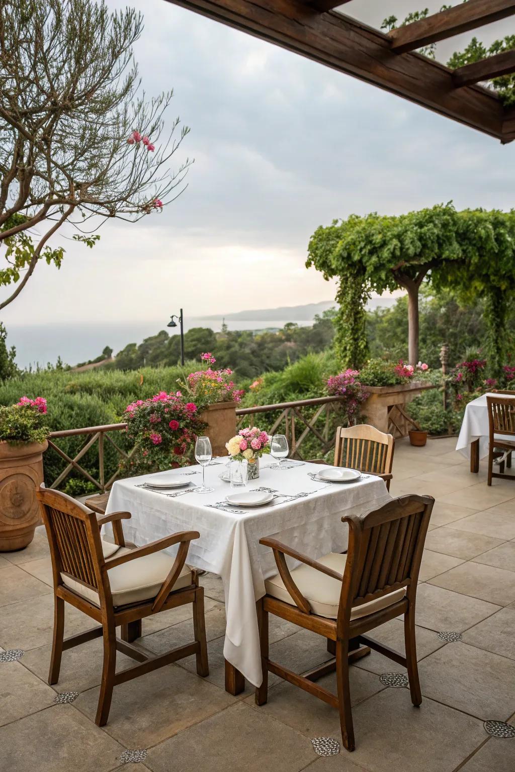 Savor meals outdoors with an impeccably arranged eating space on your patio.
