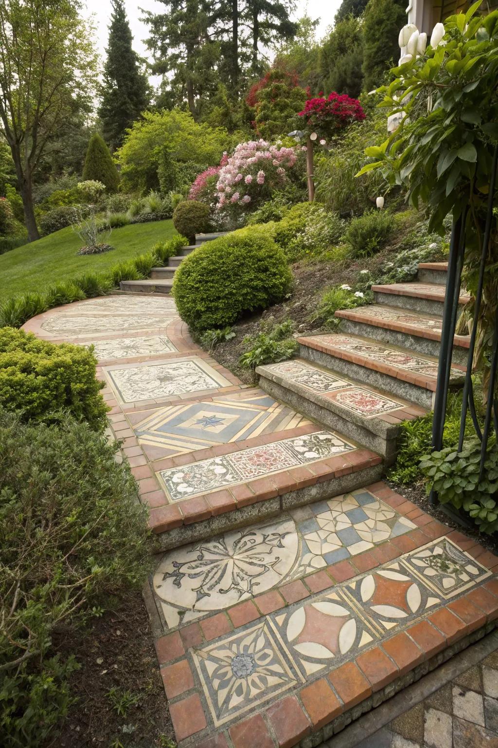 Stone arrangements add artistic flair to your steps.