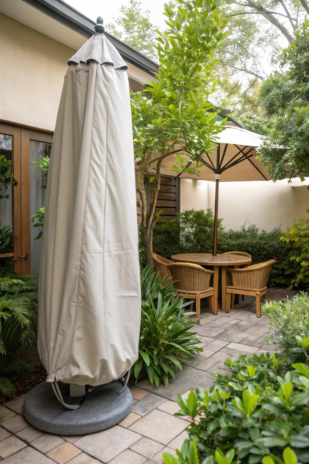 Maintain your umbrella's safety via a safeguarding enclosure.