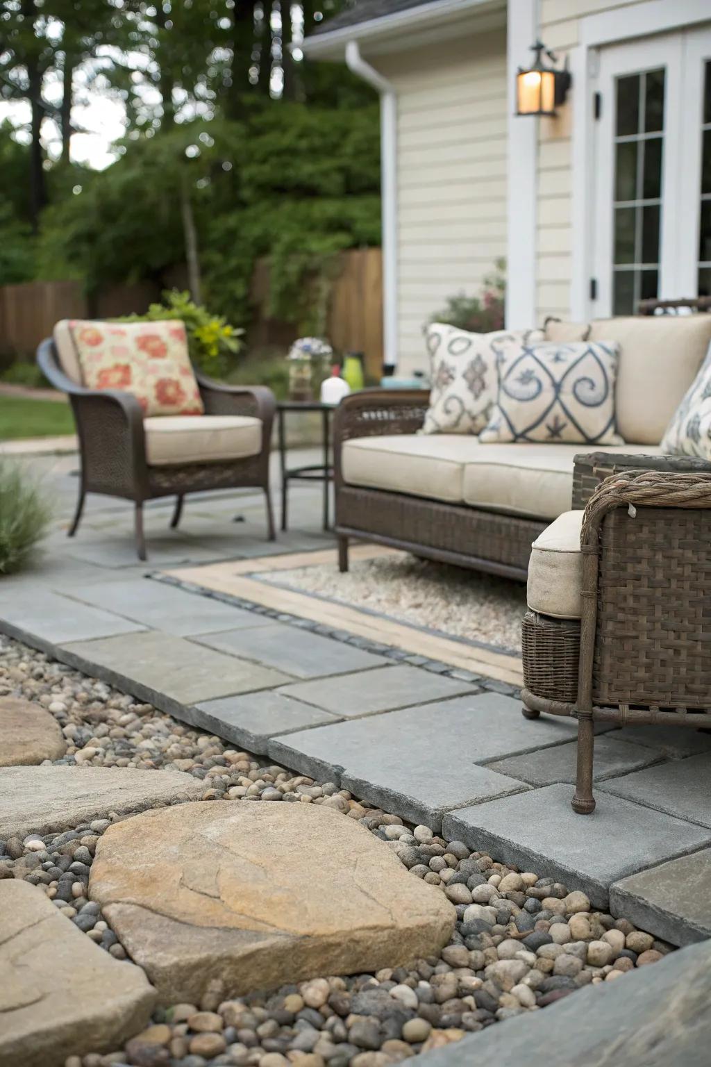 Sophisticated exterior terrace blending varied textures.