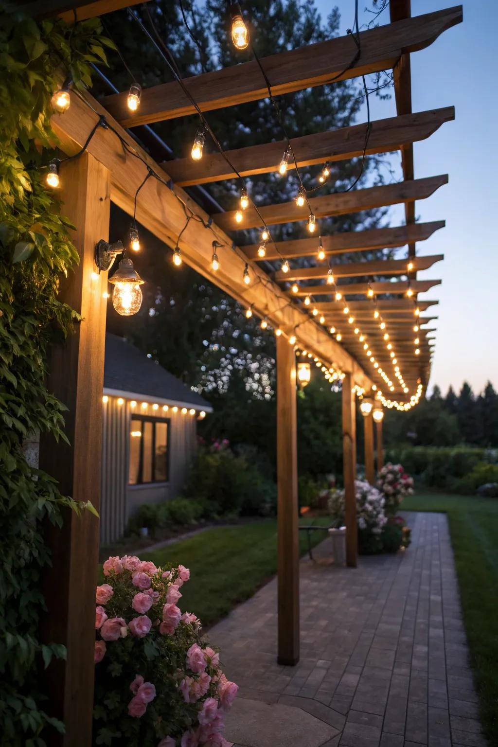 Solar-powered lights provide sustainability and charm.