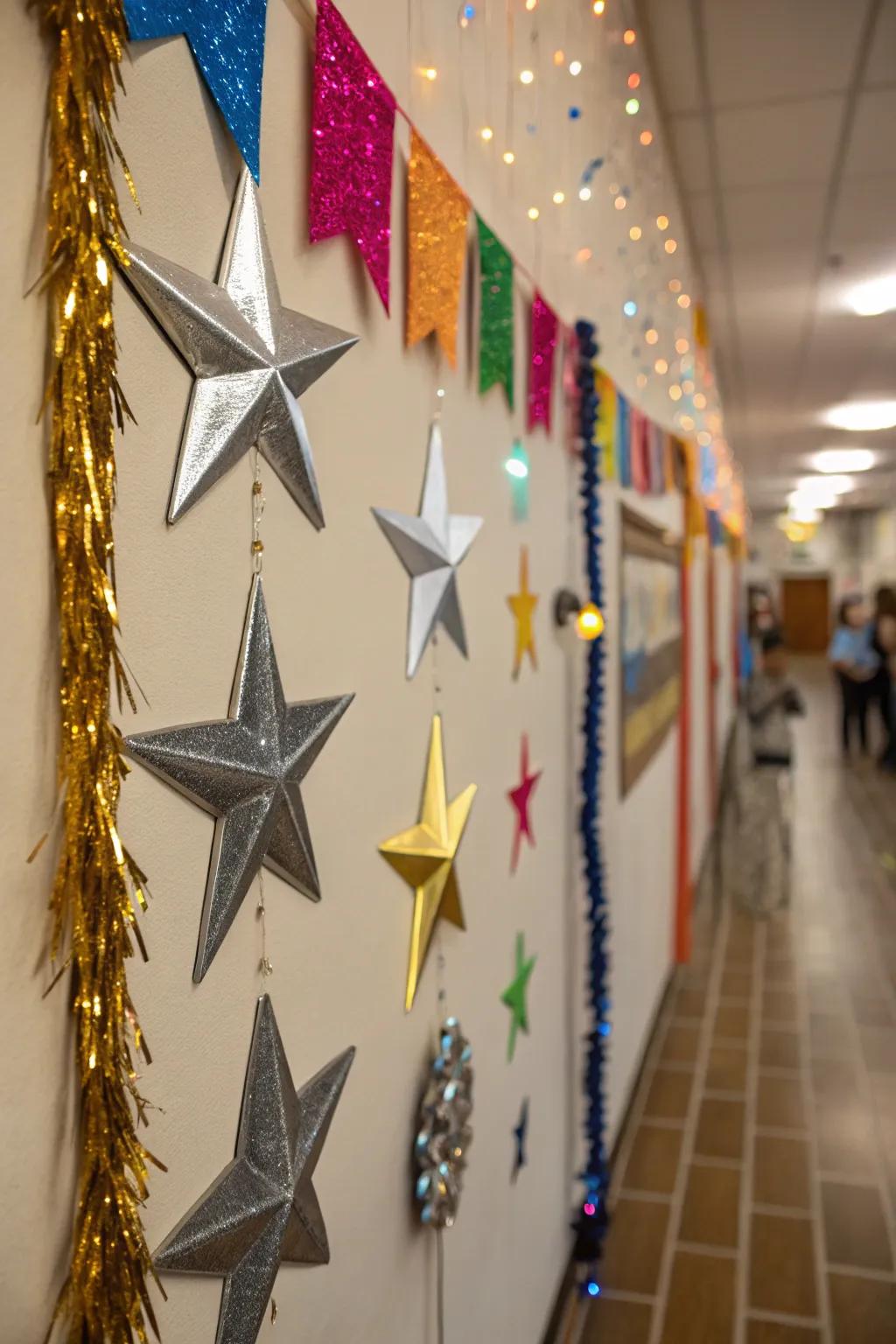 A backdrop adorned using polished stars, incorporating a glamorous and festive element.