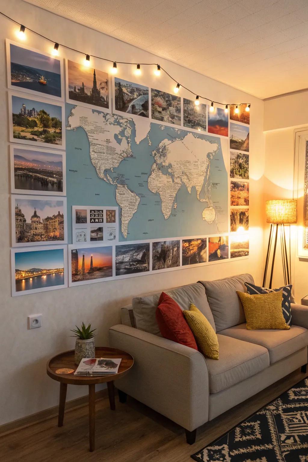 Relive your journeys with a travel-themed display.
