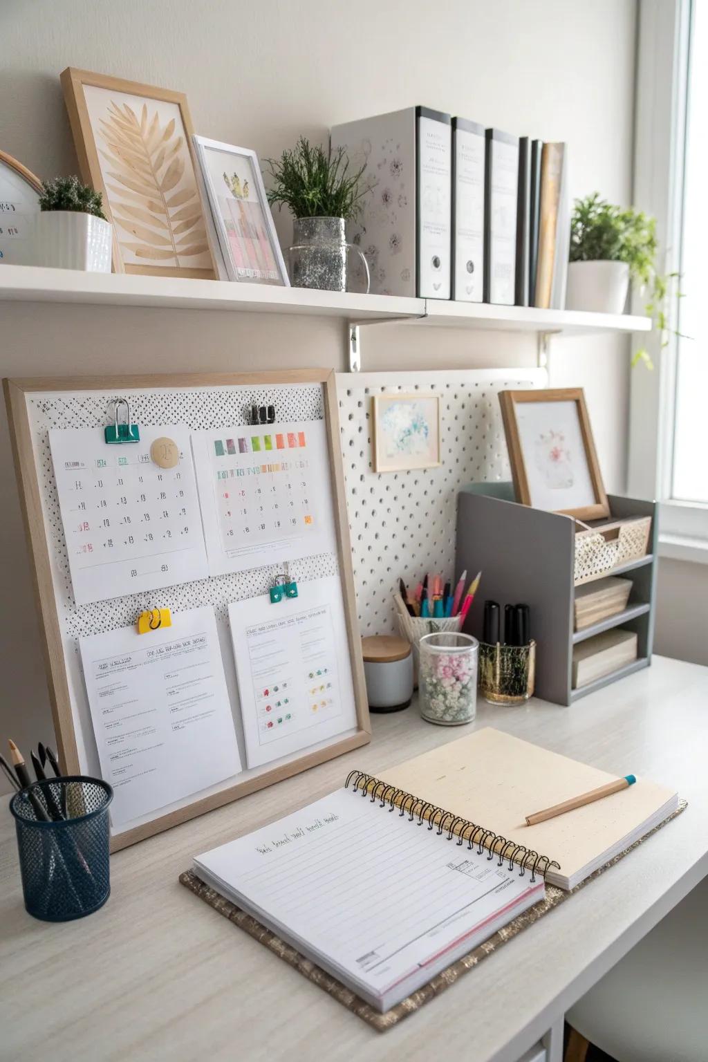 A display ledge in a workspace ensures creativity remains accessible.