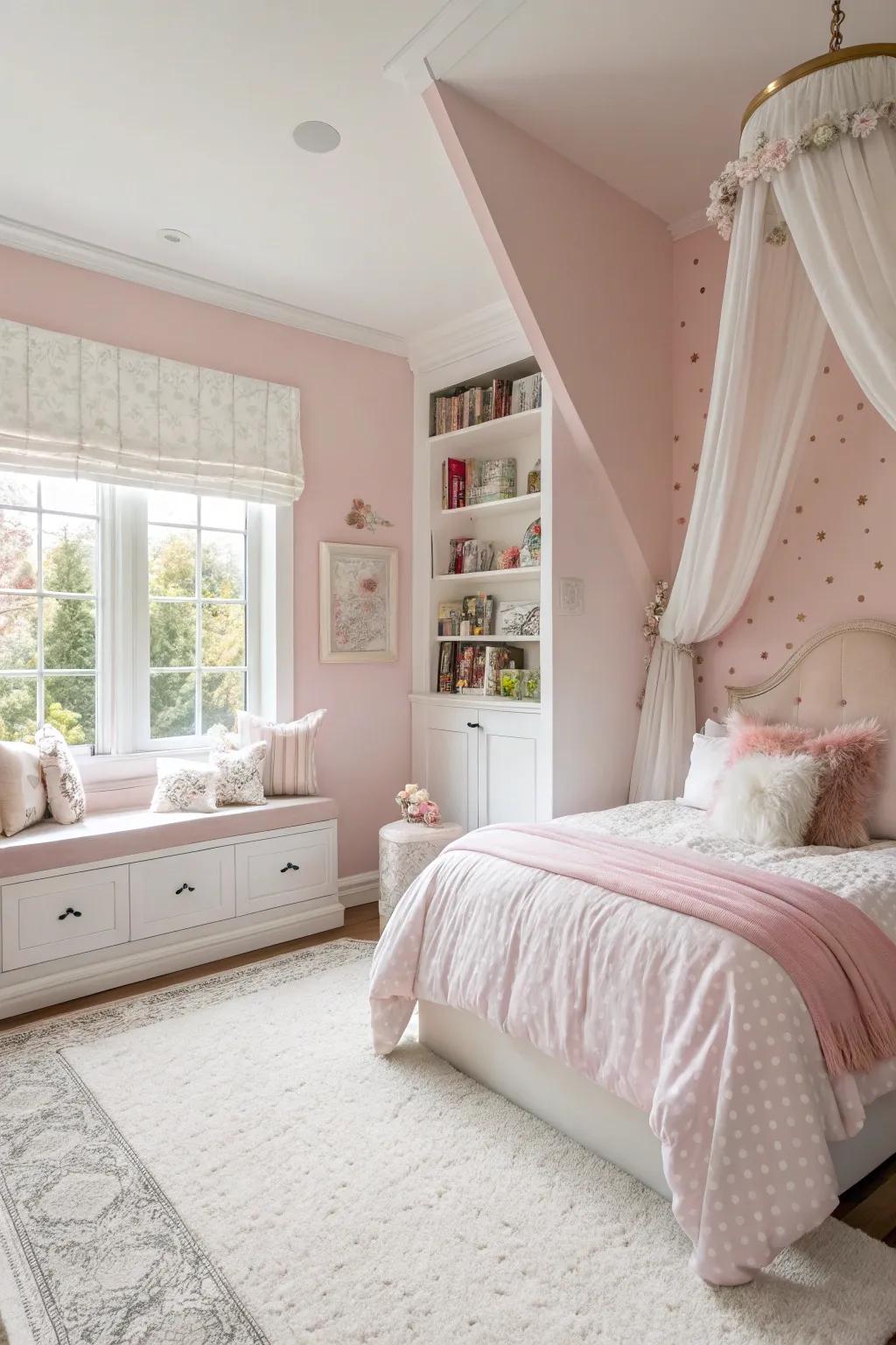 Ethereal rose whispers fashion a peaceful and calming bedroom getaway.