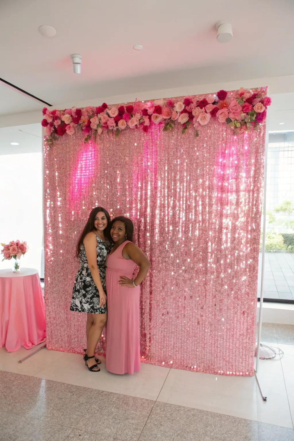 A roseate-themed photo backdrop ensures flawlessly picturesque moments.