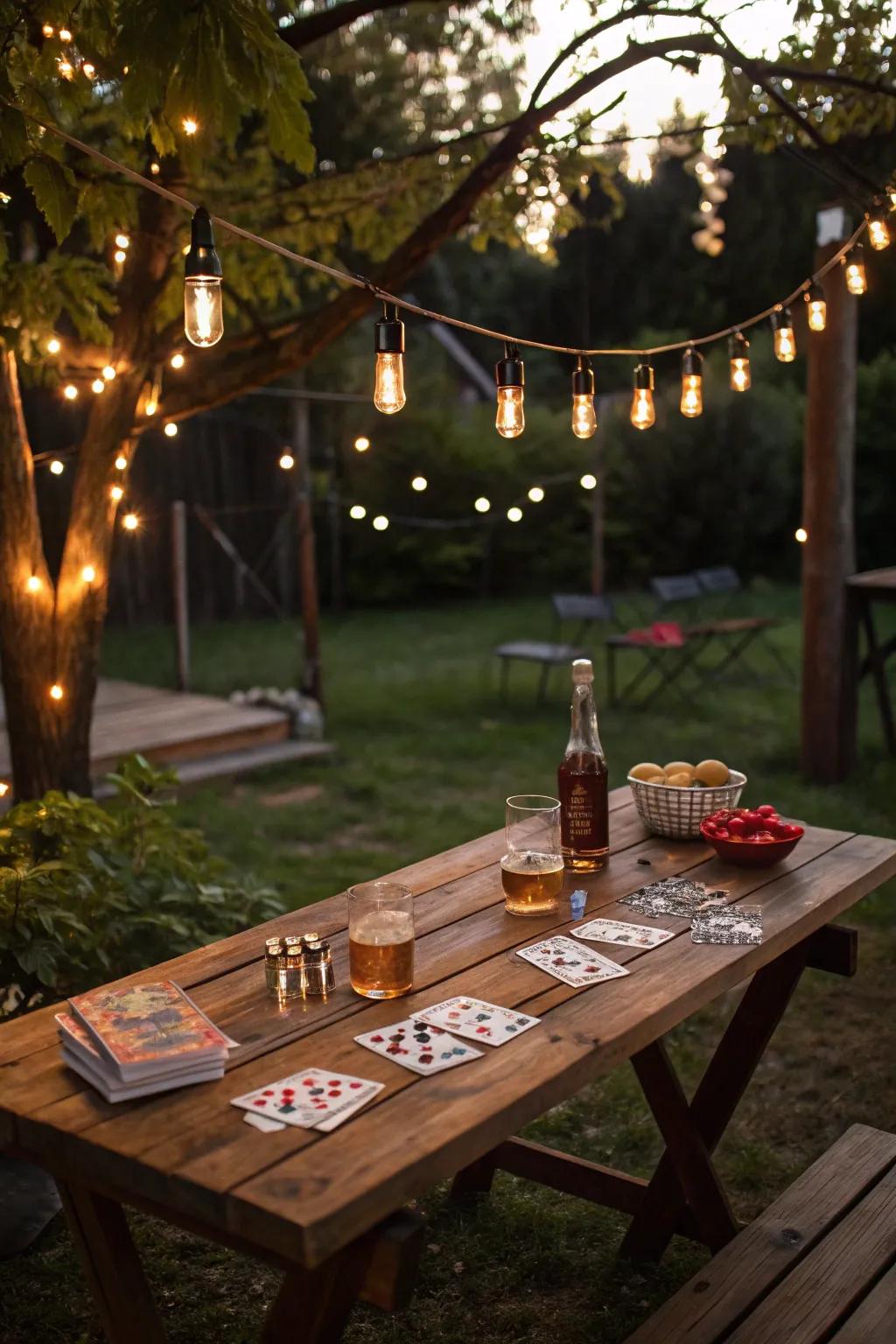 Play under the celestial sky with an outdoor poker setup.
