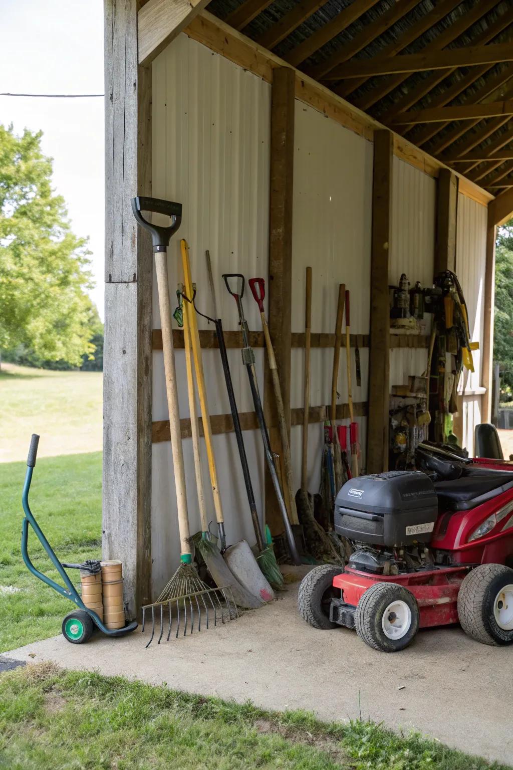 A designated area for vehicles and equipment keeps them prepared for use.