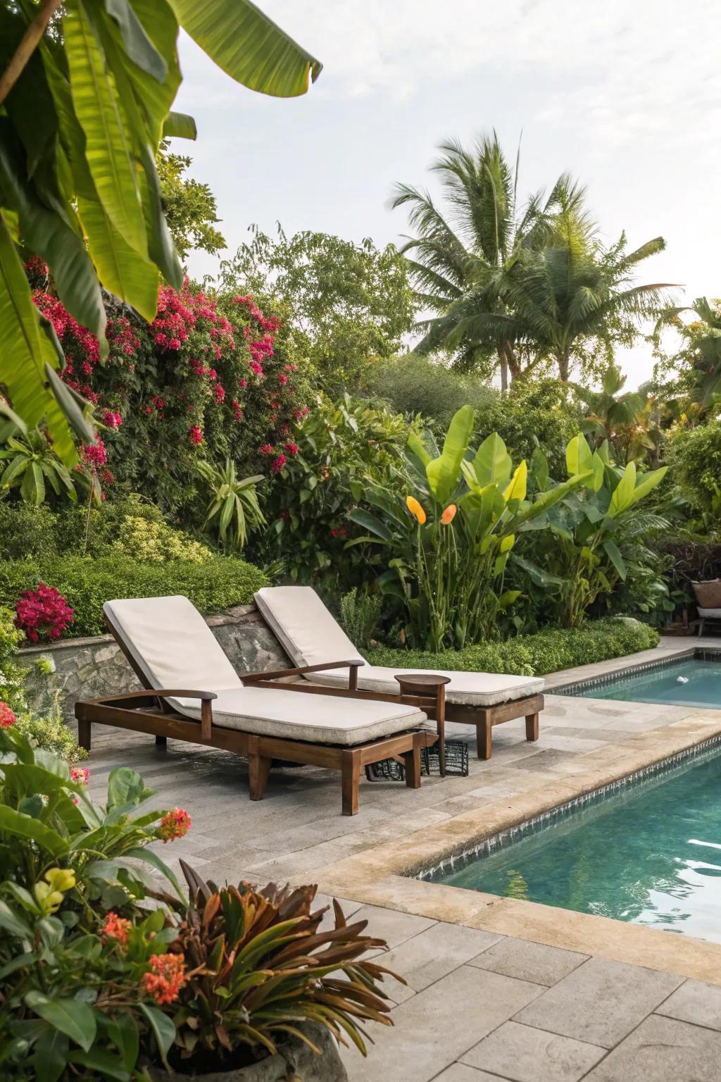 Lush greenery boosts the tranquility of your poolside retreat.