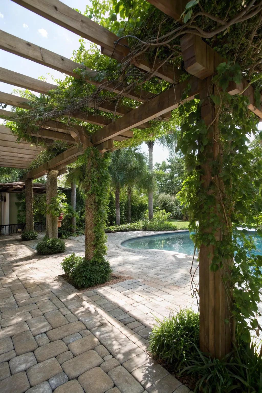 Add style and shade to your pool area with a charming pergola.