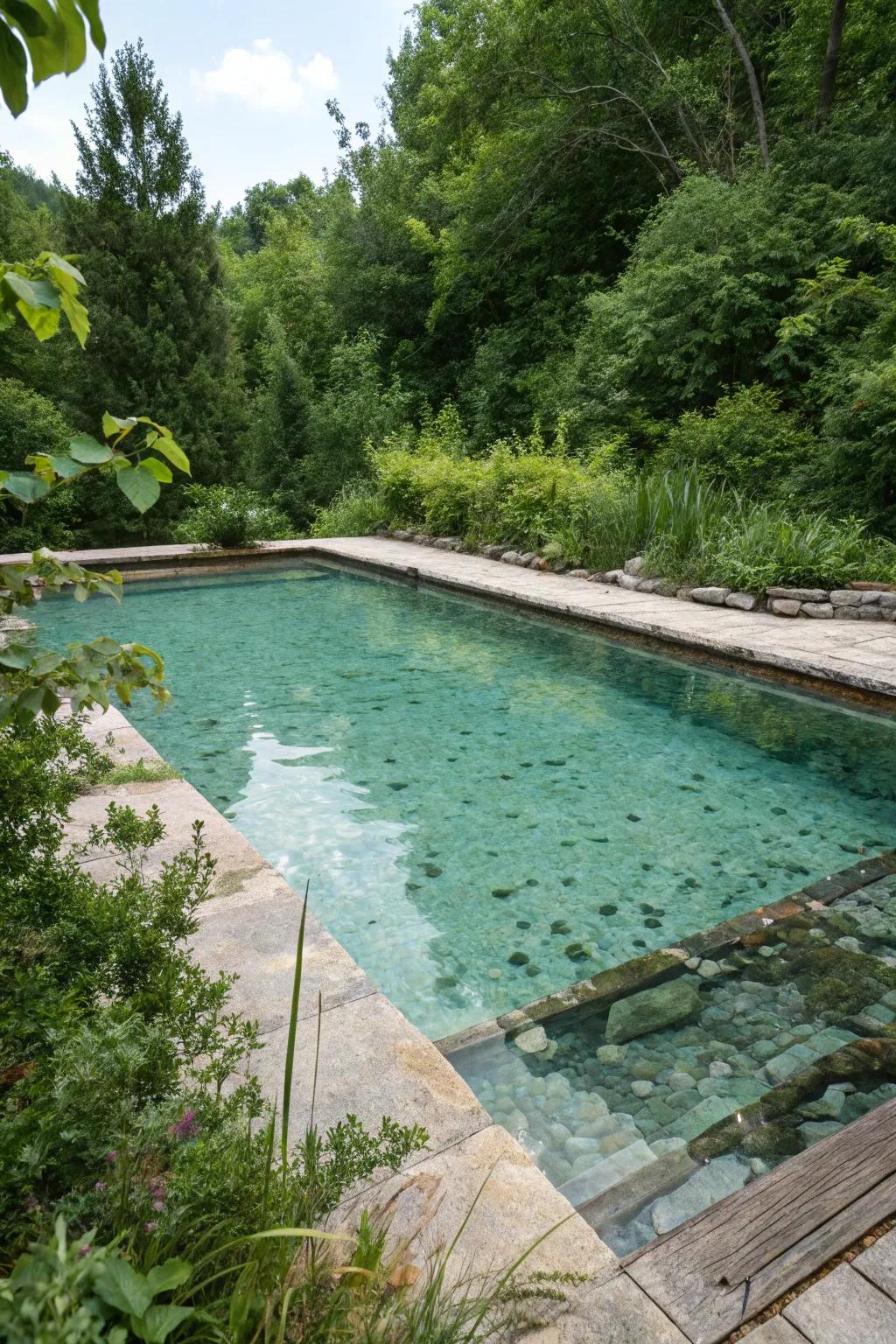 A pool pond displaying naturally purified, clear water.