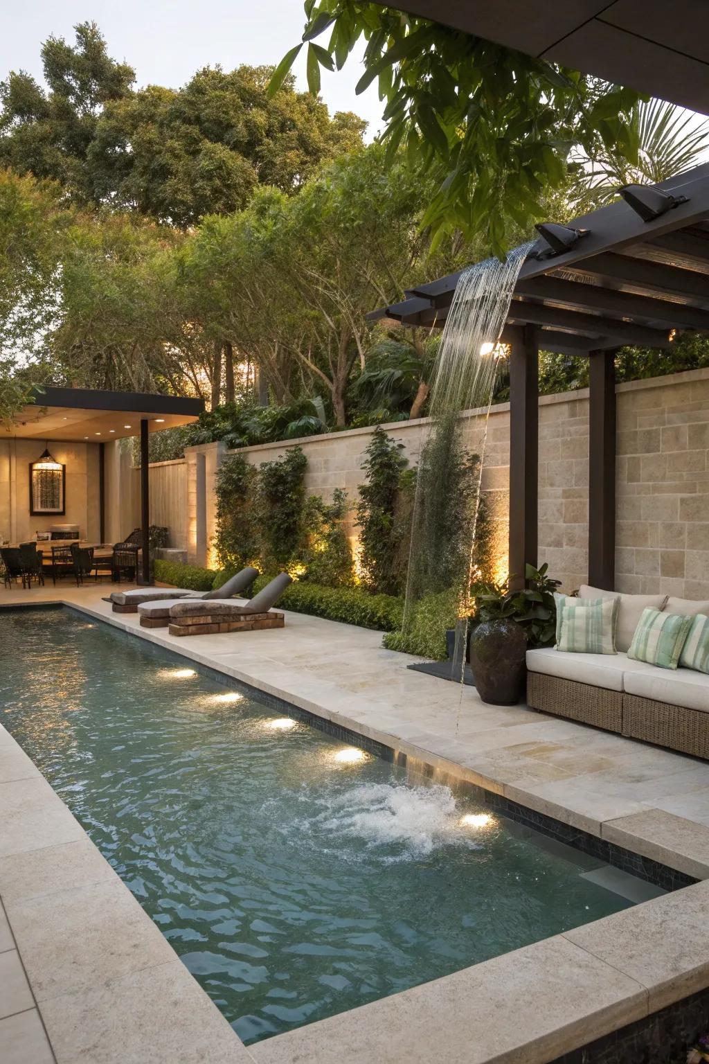 A water element incorporates sound privacy and elegance.