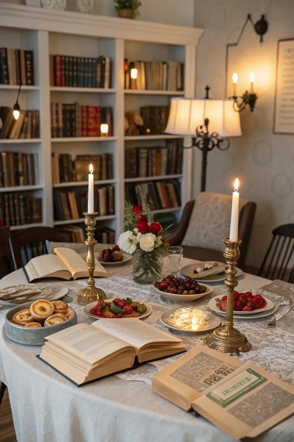 A dining setting inspired by classic books, complete with book-related decor to enhance the meals.